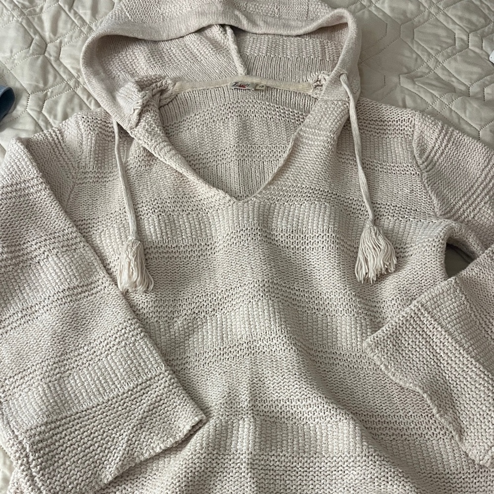 Faherty Cream Knit Hooded Sweater size small